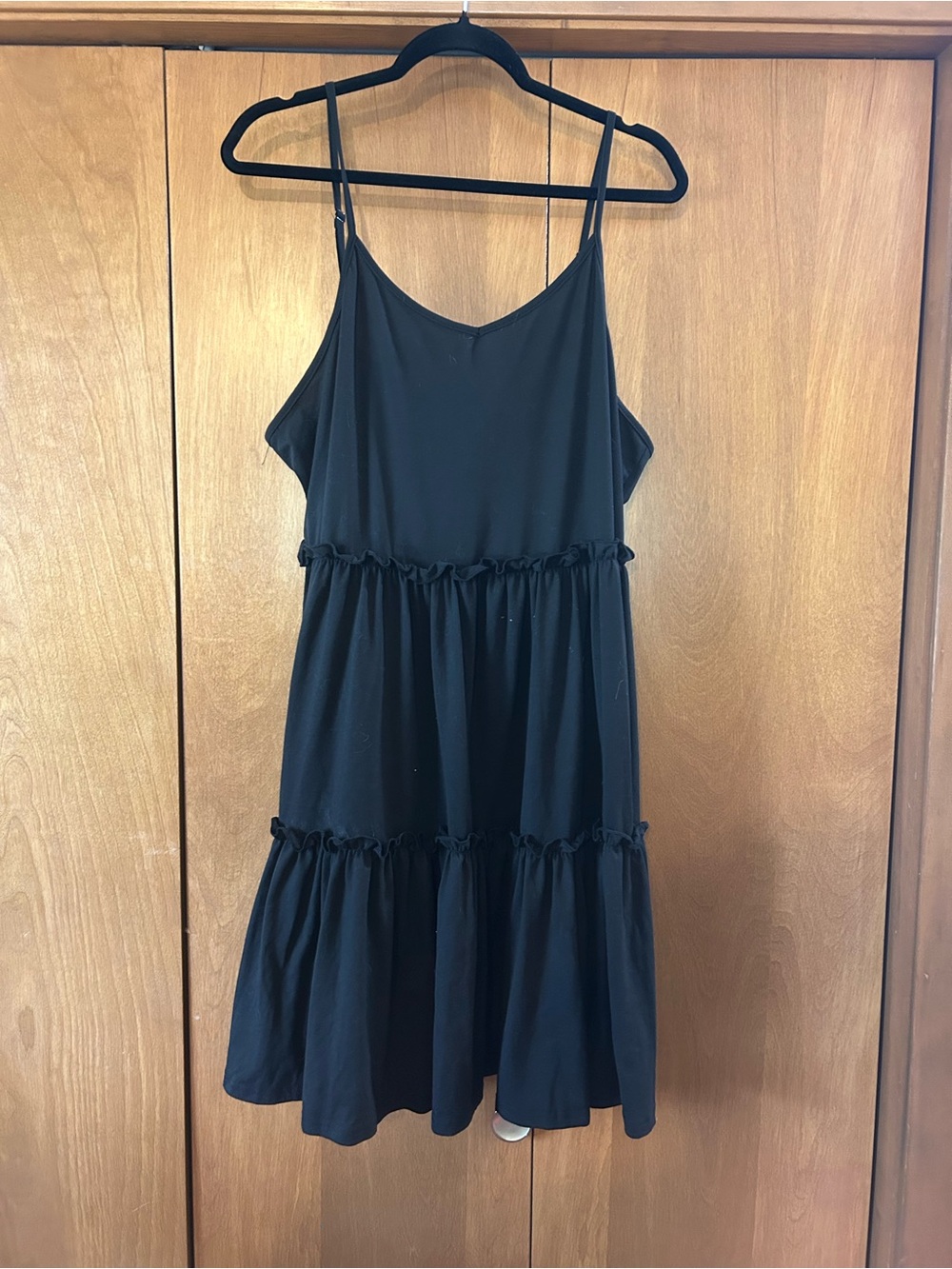 SHEIN Black Tiered Spaghetti-Strap Midi Dress